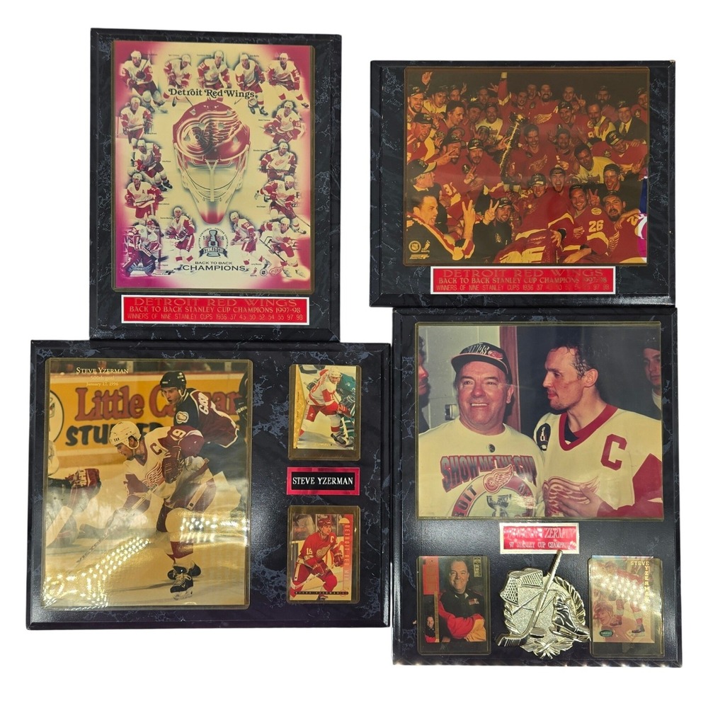 Detroit Red Wings 1997 1998 Stanley Cup Steve Yzerman Plaque Set 4pc NHL Vintage